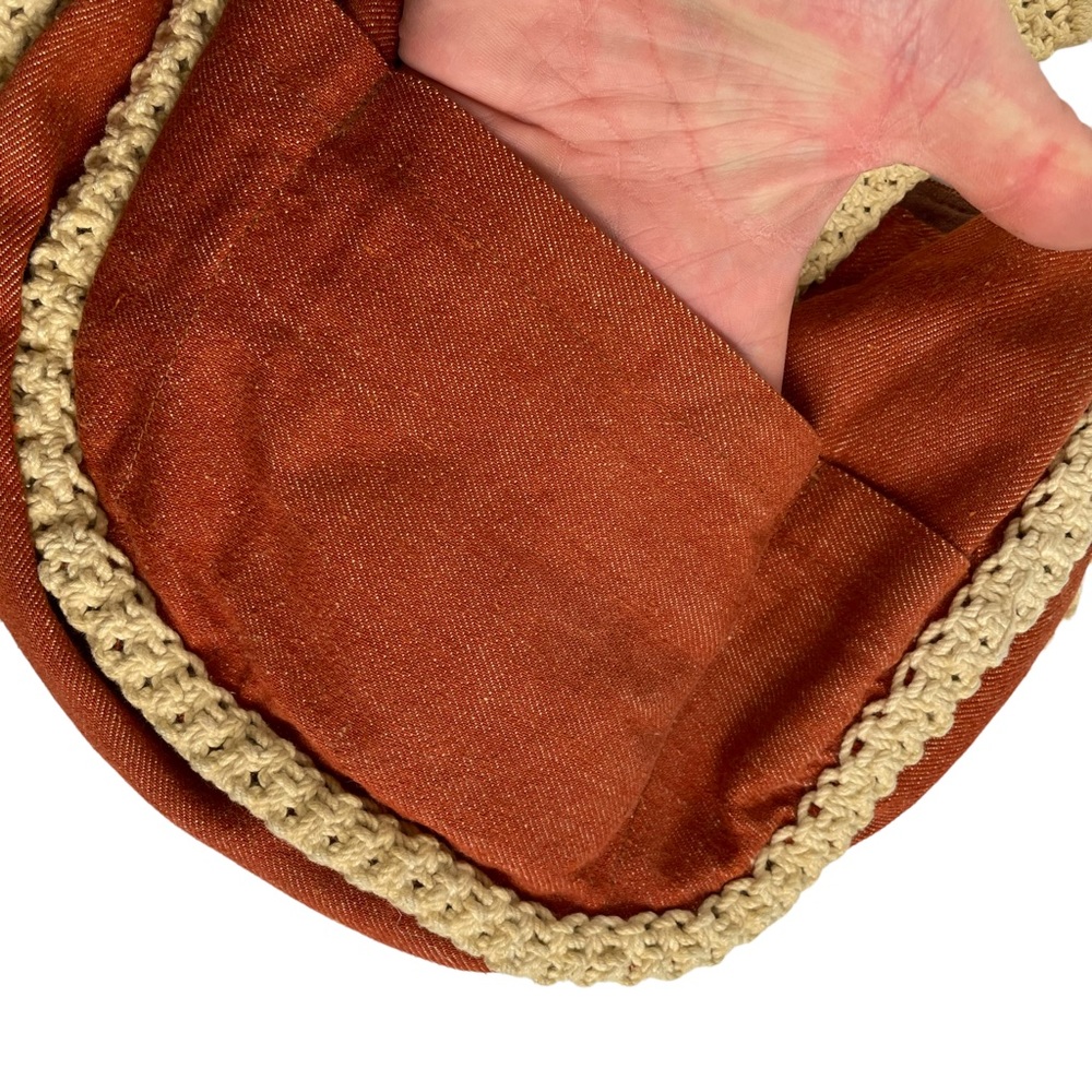 Vintage Boho Hippy Hemp Braided Hemp Wooden Button Flap Close Bag Purse Sack 70s - Picture 11 of 16
